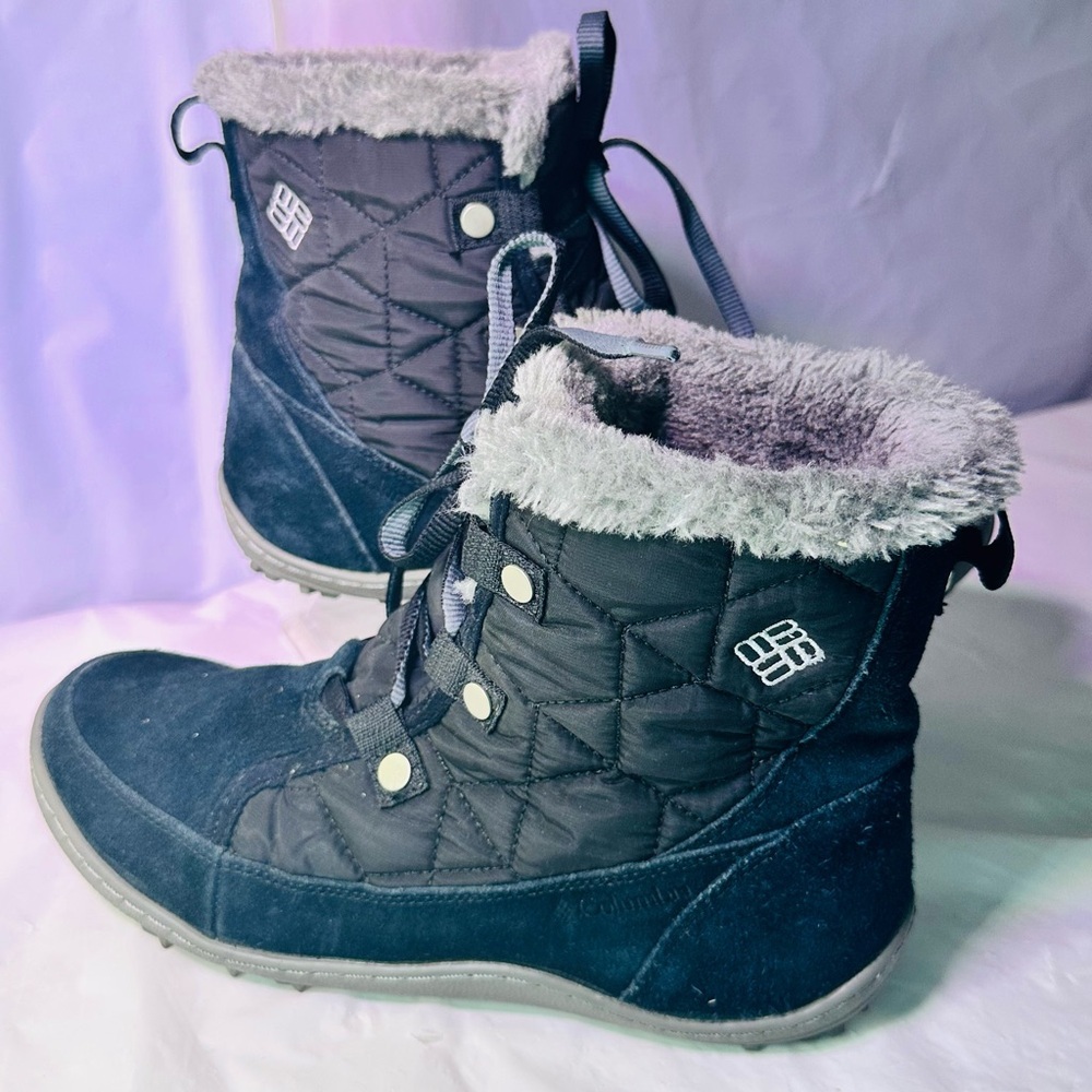 Columbia Women's Black Quilted Winter Boots with Gray Faux-Fur Trim